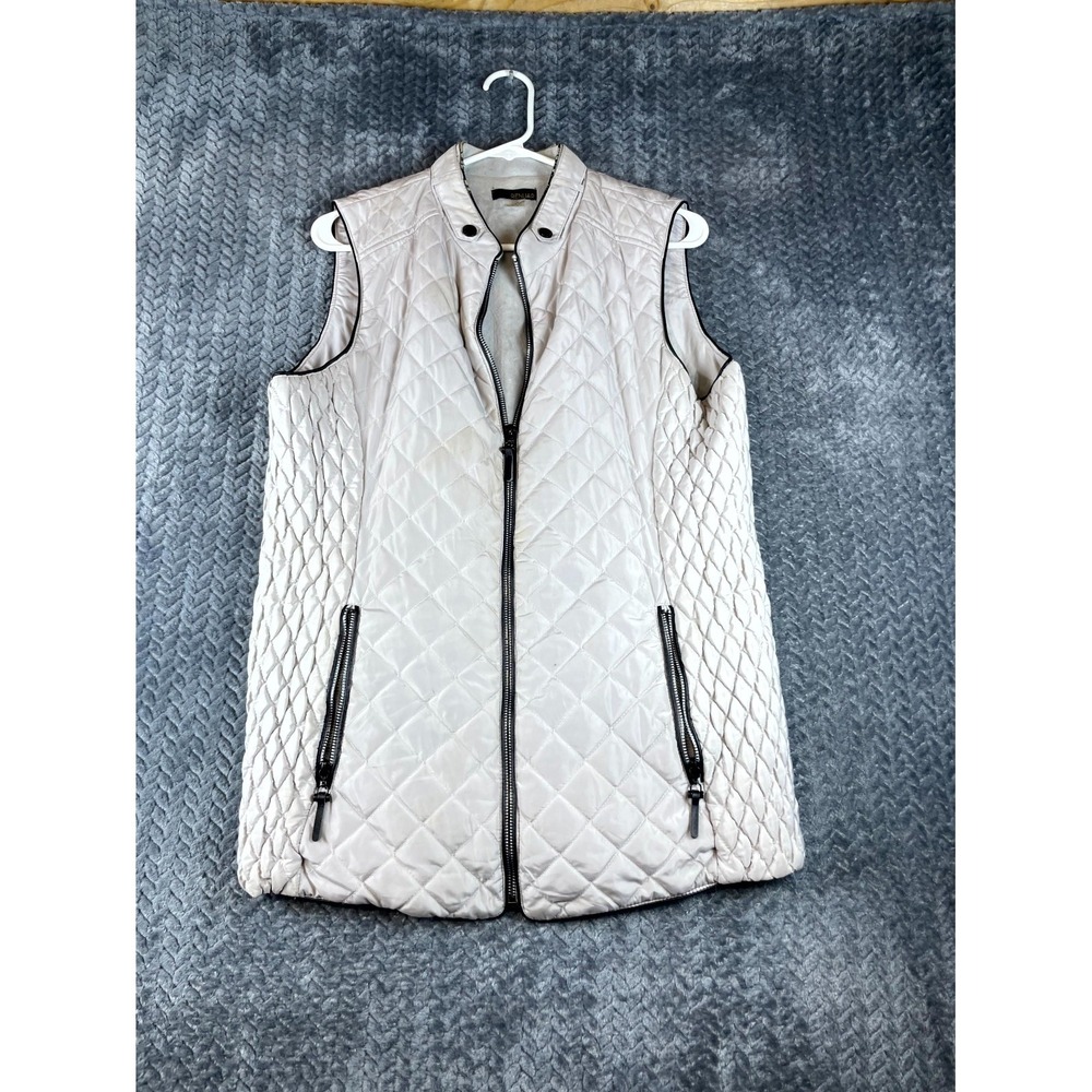 Renuar Quilted Vest Mens Large Beige Fleece Lined Mock Neck Full Zip Winter Wear